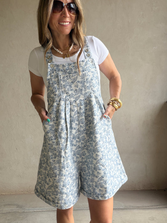 Bella Overalls in Light Wash Floral