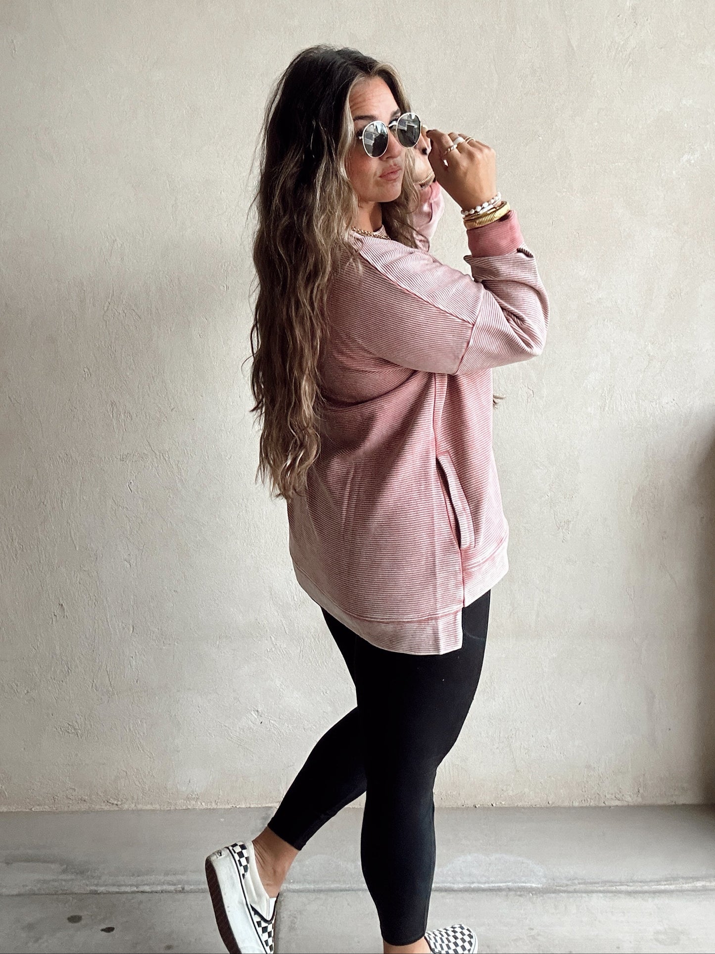 Dallas Double Ribbed Pullover in Light Mauve