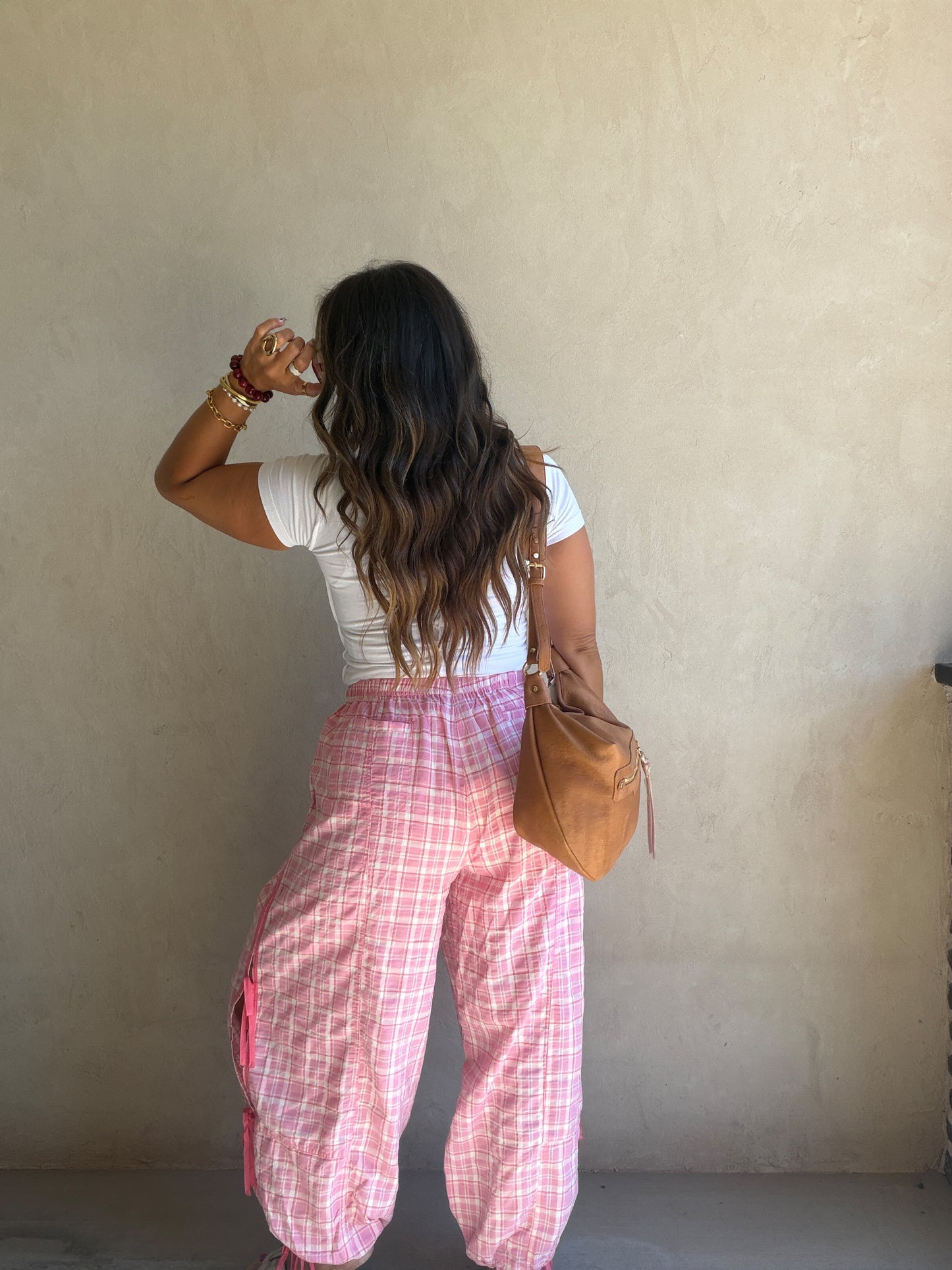Christine Parachute Pants in Pink Plaid