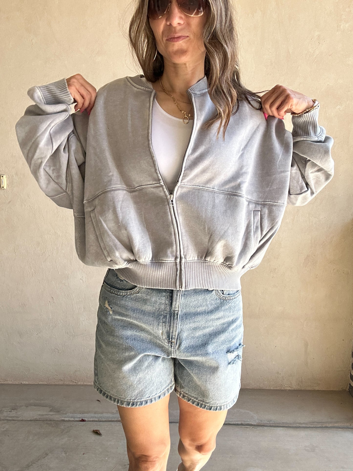 Kayla Bomber Jacket in Sleet