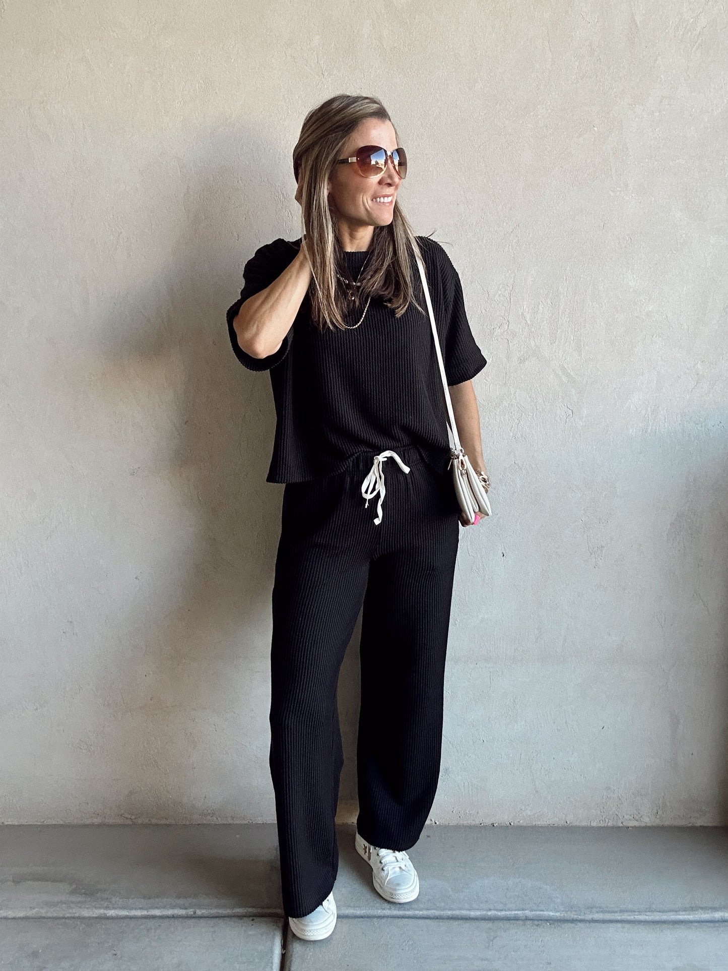Ruby Ribbed Set in Black