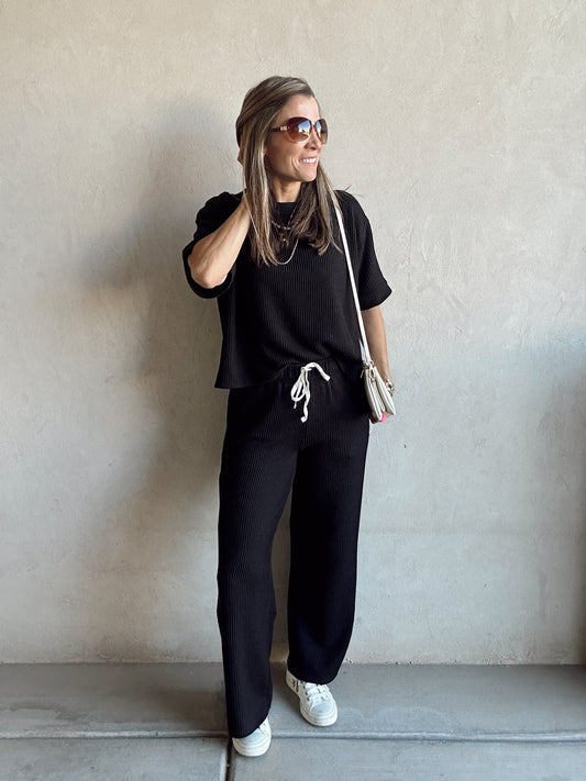 Ruby Ribbed Set in Black