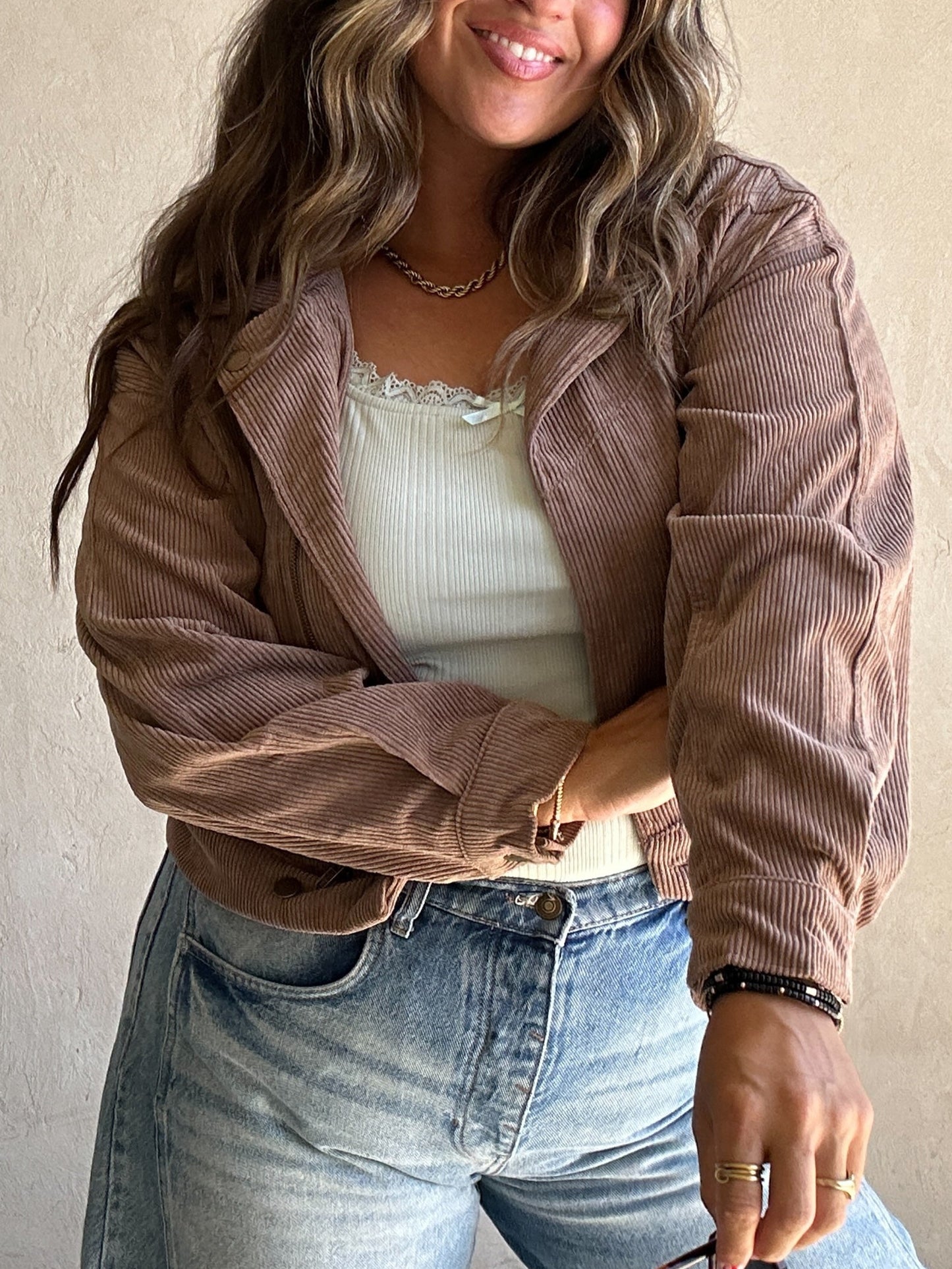 Baylor Corduroy Moto Jacket in Coco