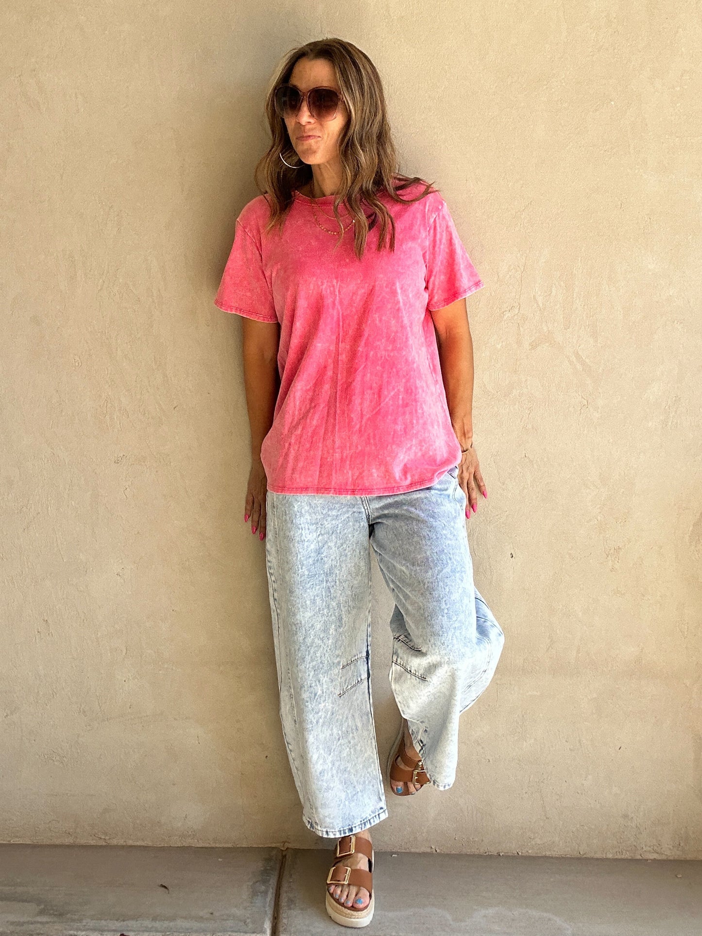 Tara Acid Wash Tee in Pink