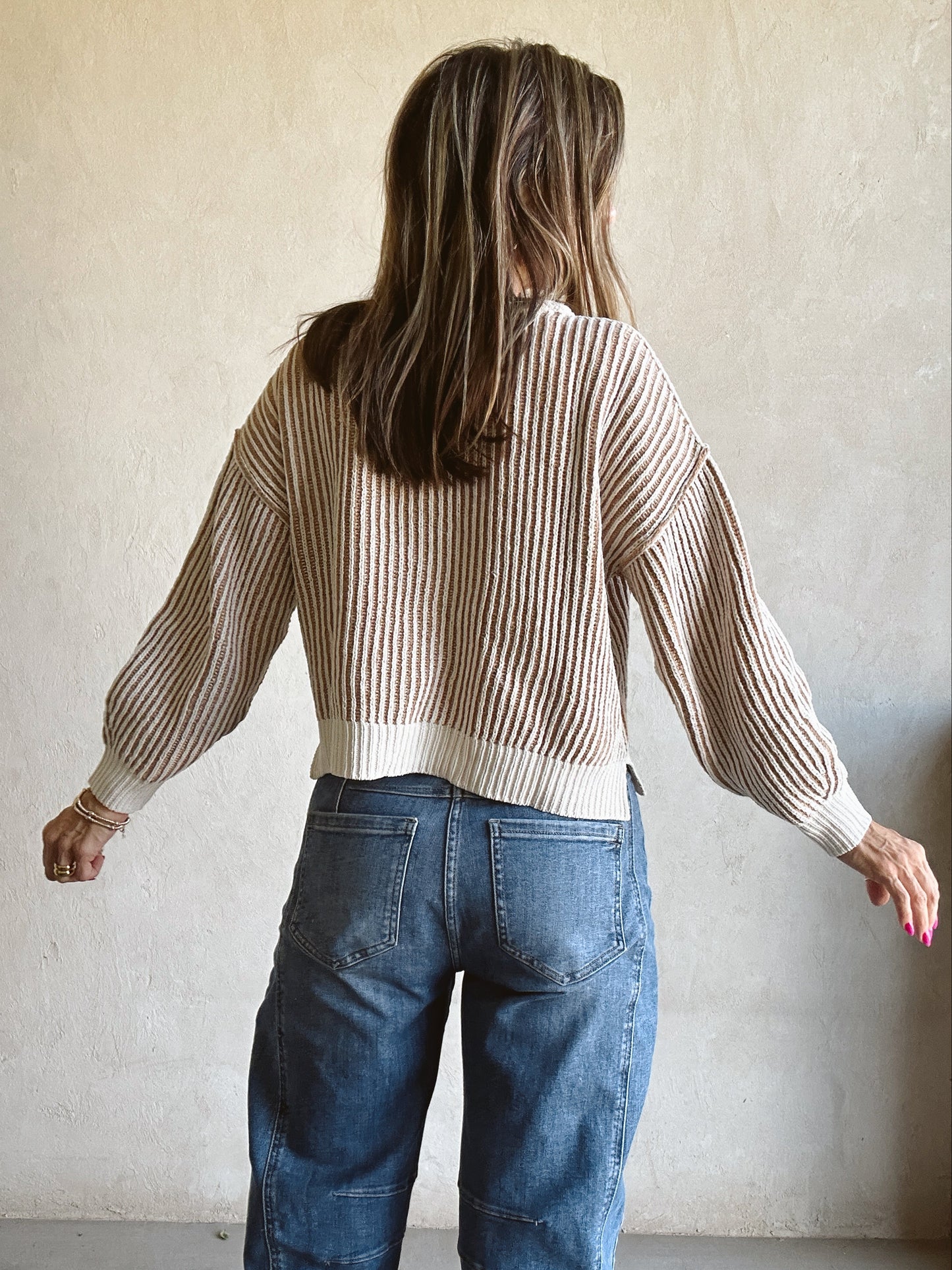 Miranda Ribbed Sweater in Tan & Cream