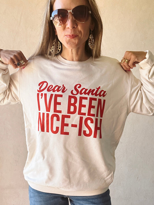 I've Been Niceish Santa Sweatshirt in Cream