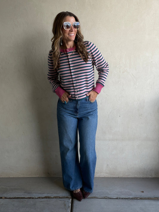 Courtney Striped Cardigan in Mauve