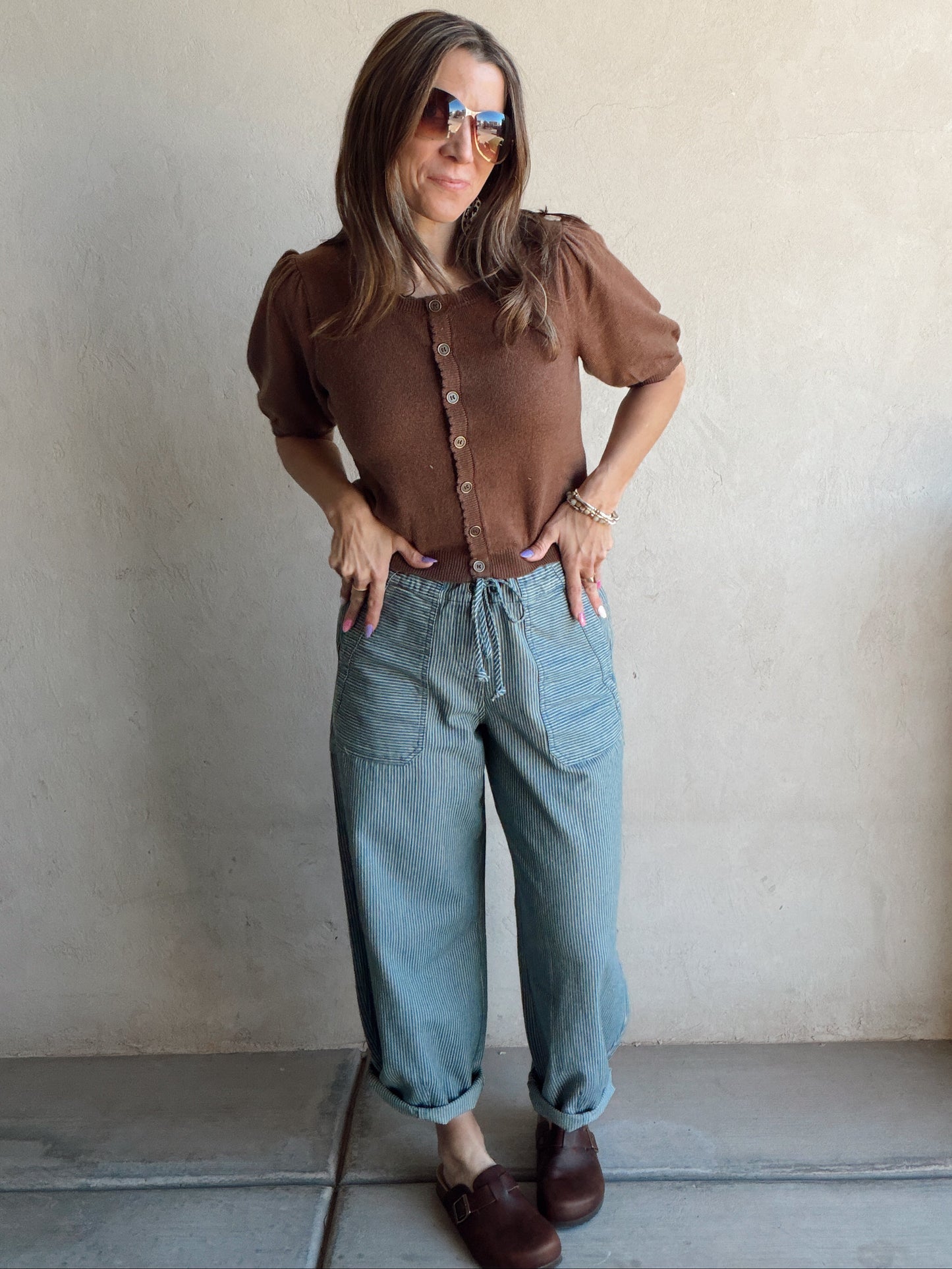 Emmie Button Down Sweater in Chocolate