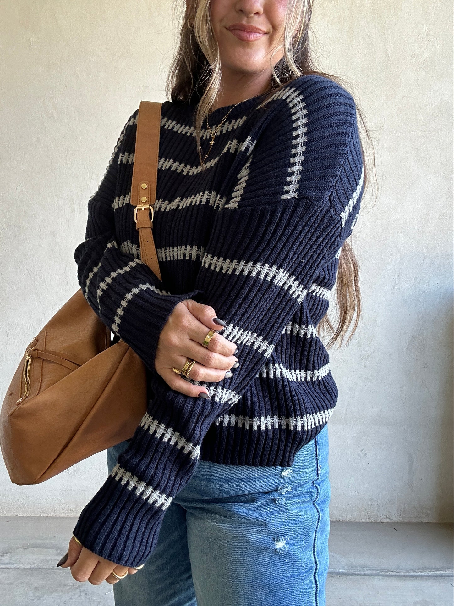 Bridget Sweater in Navy & Gray