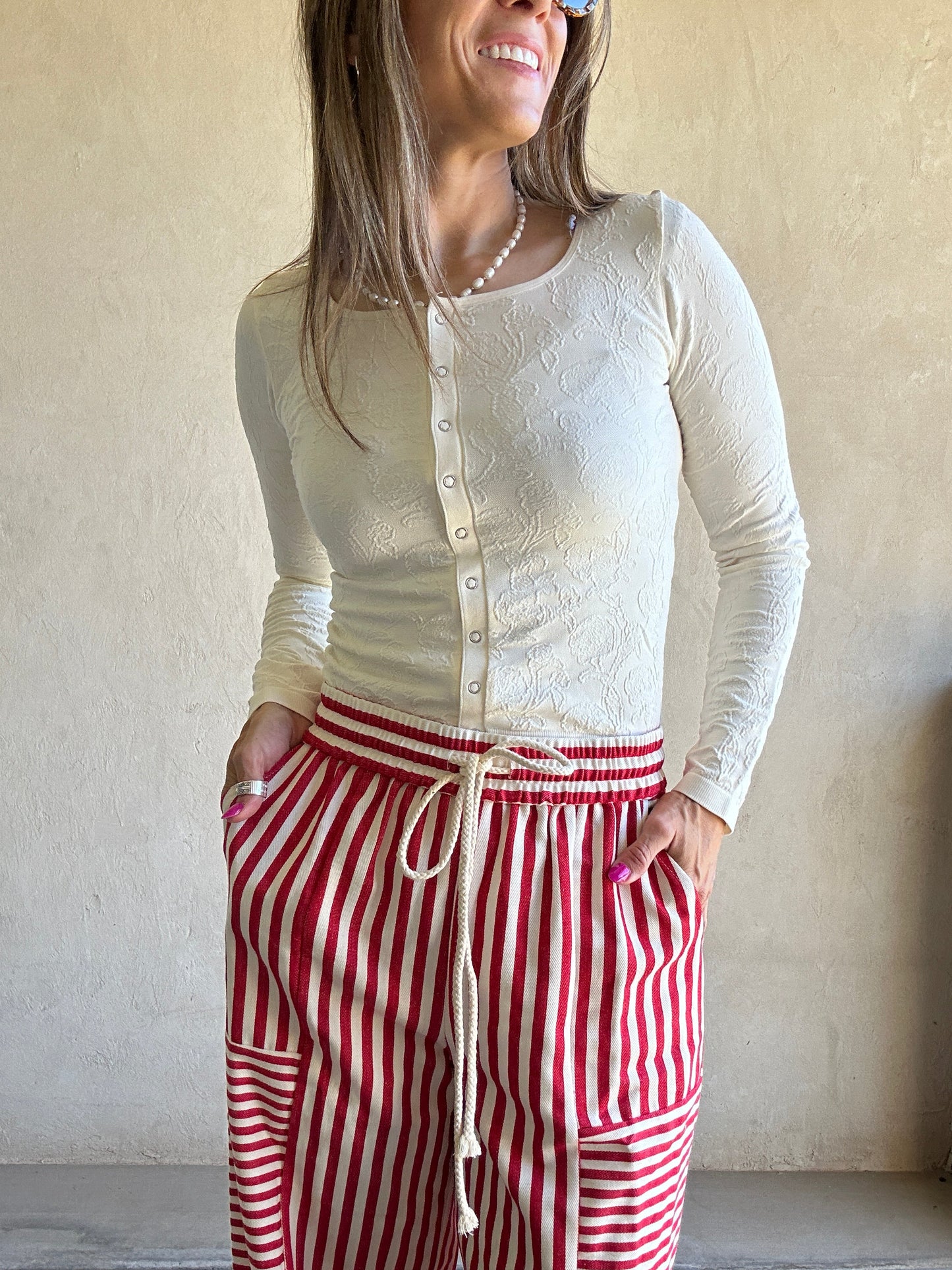 Ella Parachute Striped Pants in Red & Ivory