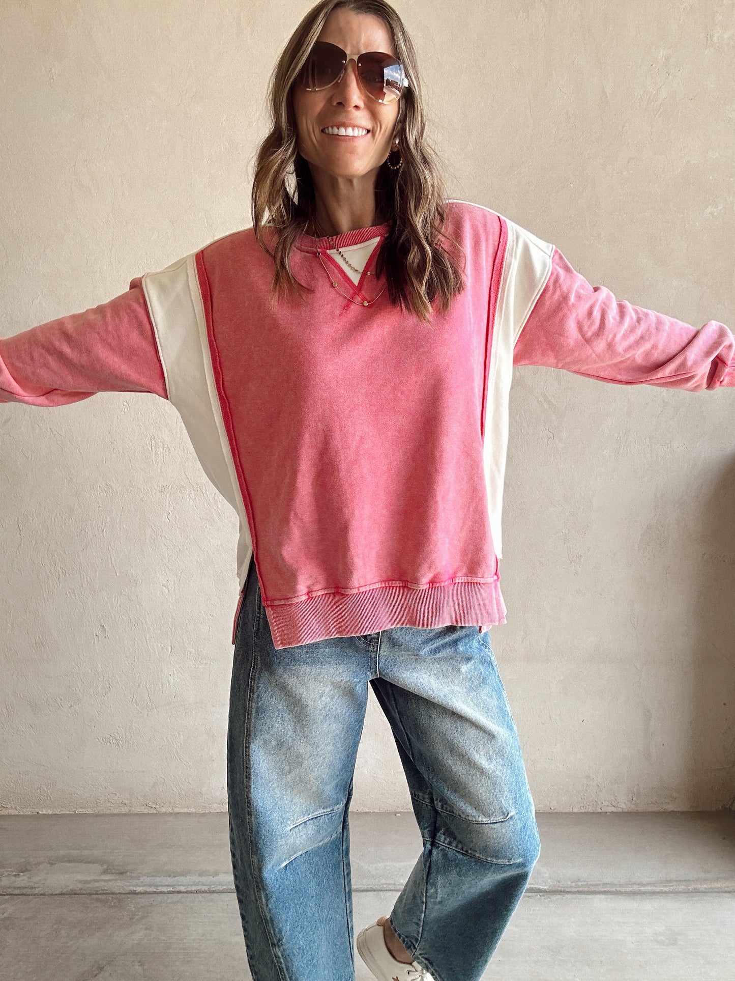 Tia Sweatshirt in Pink and Cream
