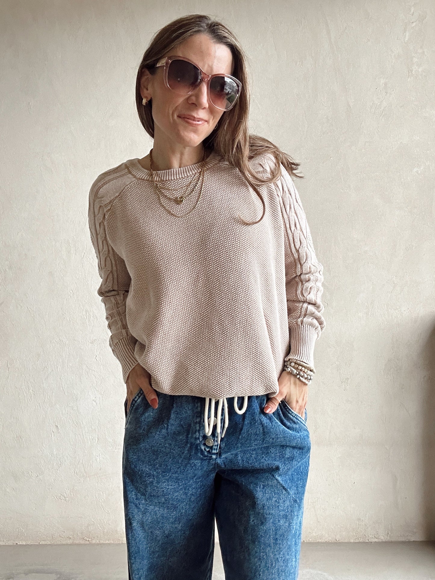 Saydi Cable Knit Sweater in Taupe