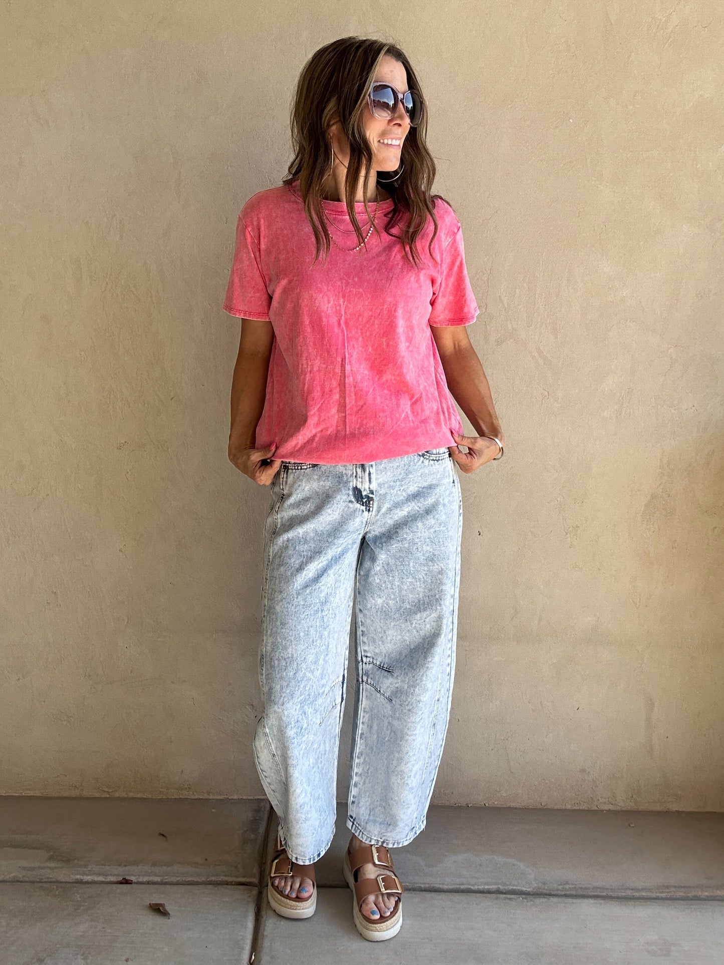 Tara Acid Wash Tee in Pink