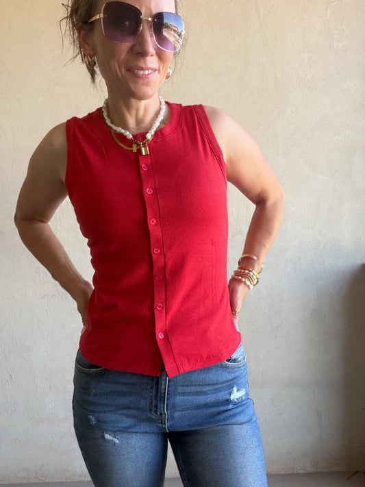 Whitney Ribbed Sleeveless Tank in Red