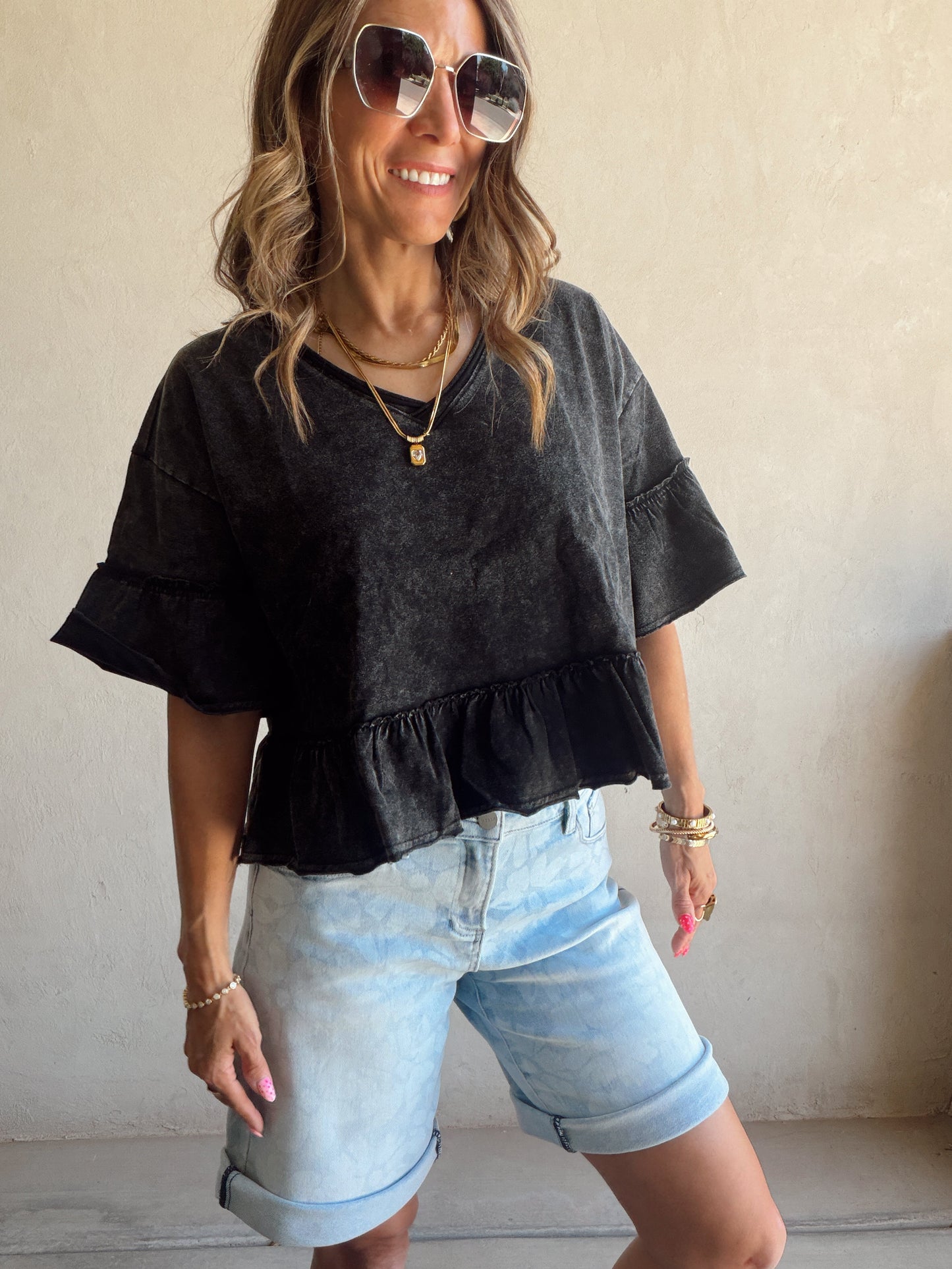 Natalia Flowy Top in Black