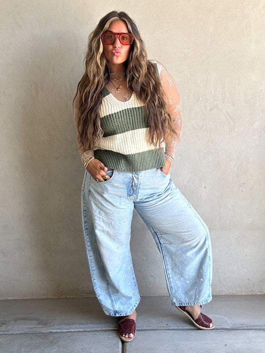 Jentry Stripe Sweater Vest in Olive & Cream