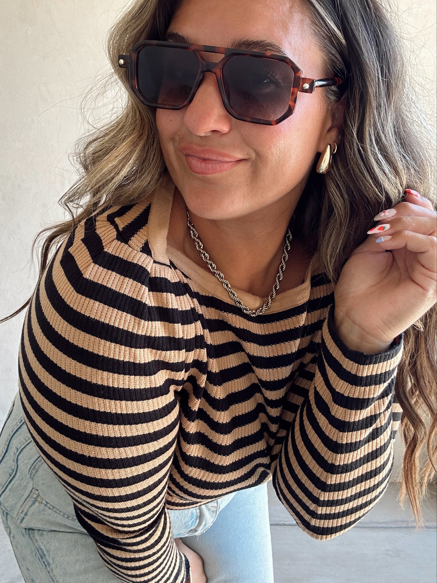 Sheila Striped Boatneck Top in Carmel & Black
