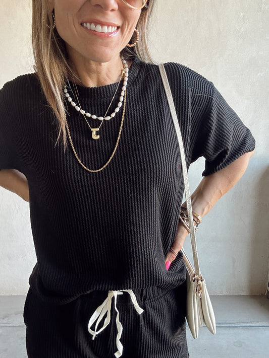 Ruby Ribbed Set in Black