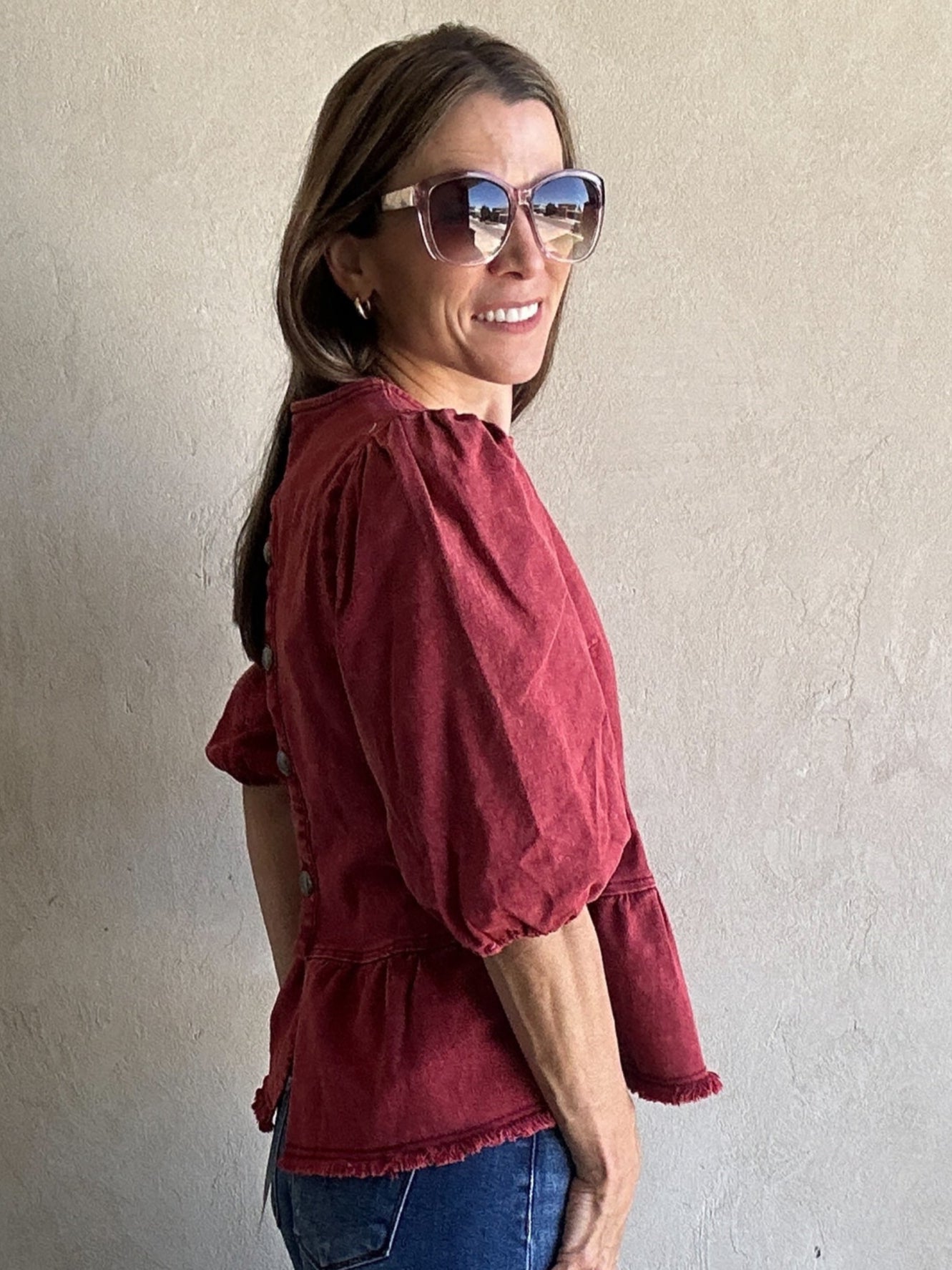 Elsie Mineral Wash Top in Maroon