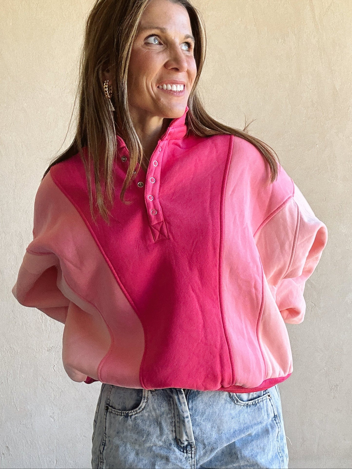 Kaylani Sweatshirt in Colorblock Pink