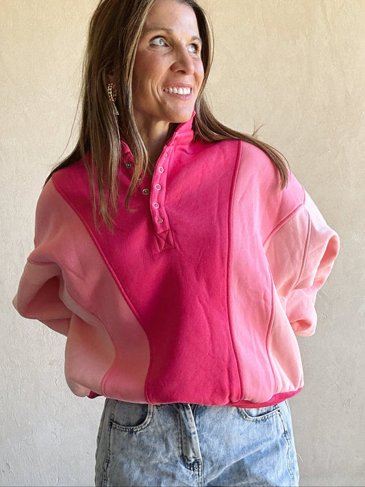 Kaylani Sweatshirt in Colorblock Pink
