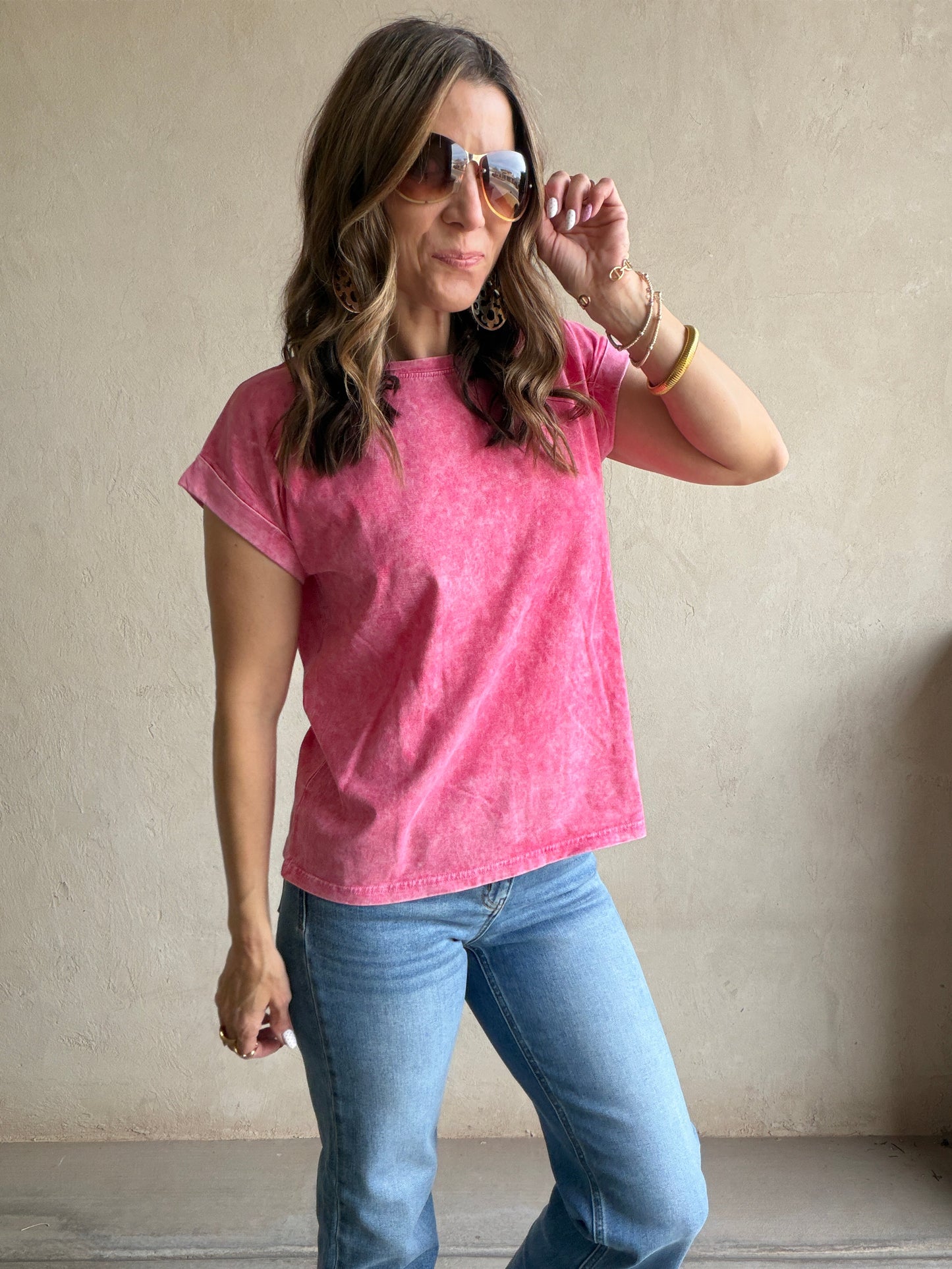 Amber Mineral Washed Top in Raspberry