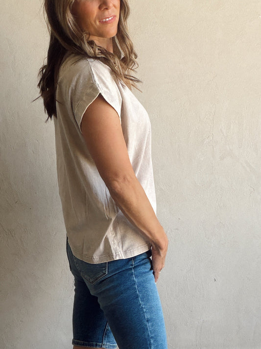 Amber Mineral Washed Top in Tan