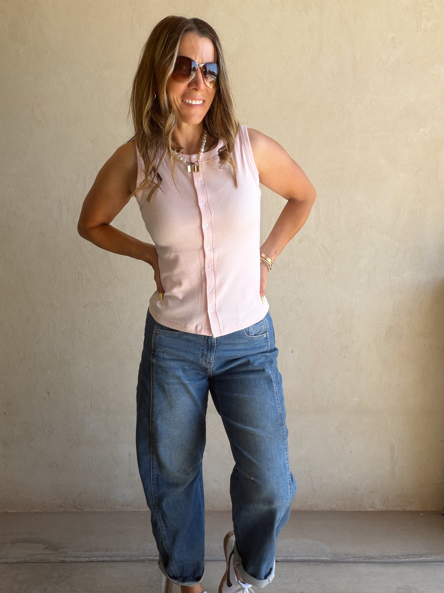 Whitney Ribbed Sleeveless Tank in Soft Pink