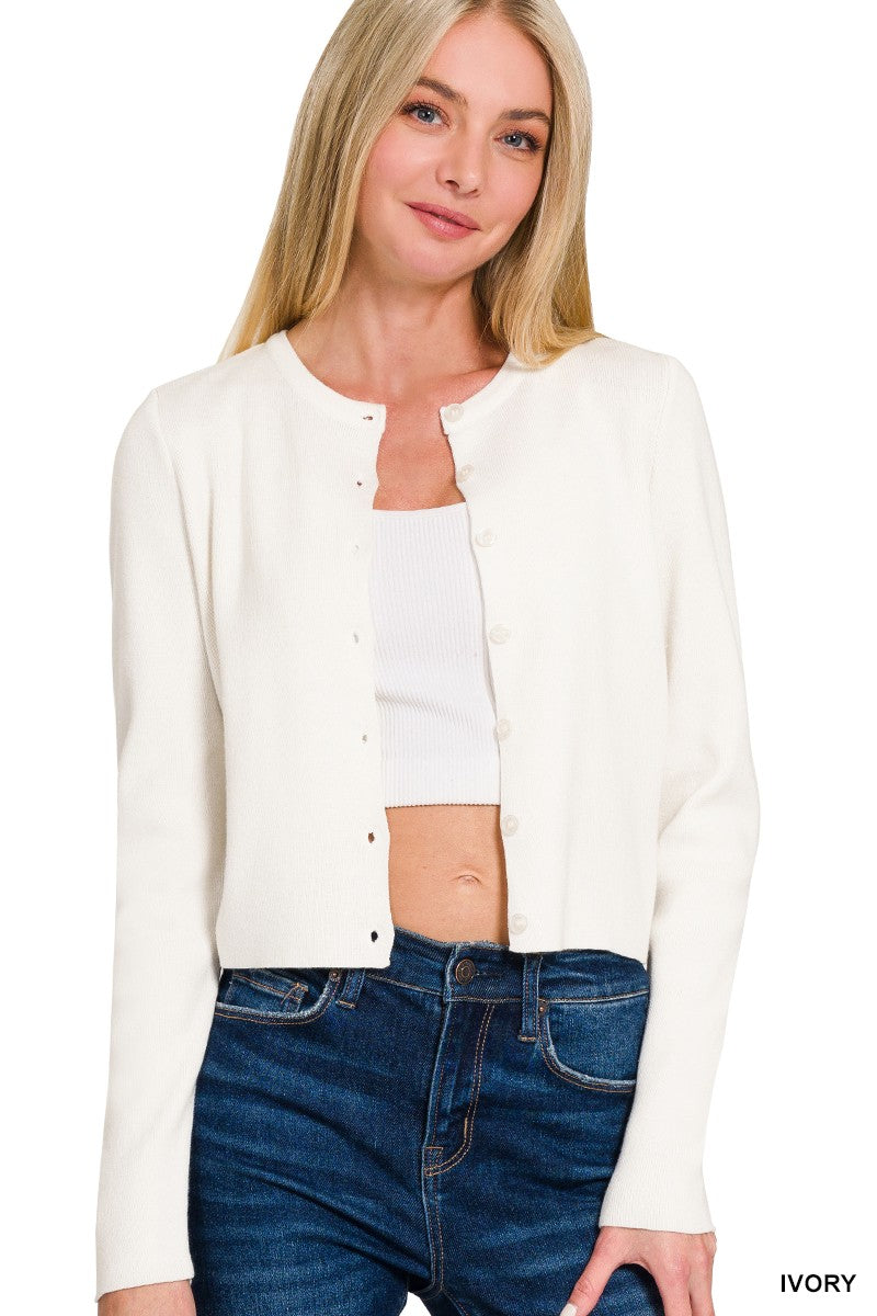 Sidney Button Down Cardigan in Ivory & Sand Beige