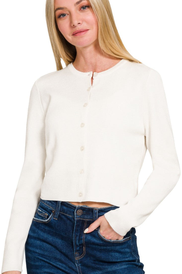 Sidney Button Down Cardigan in Ivory & Sand Beige