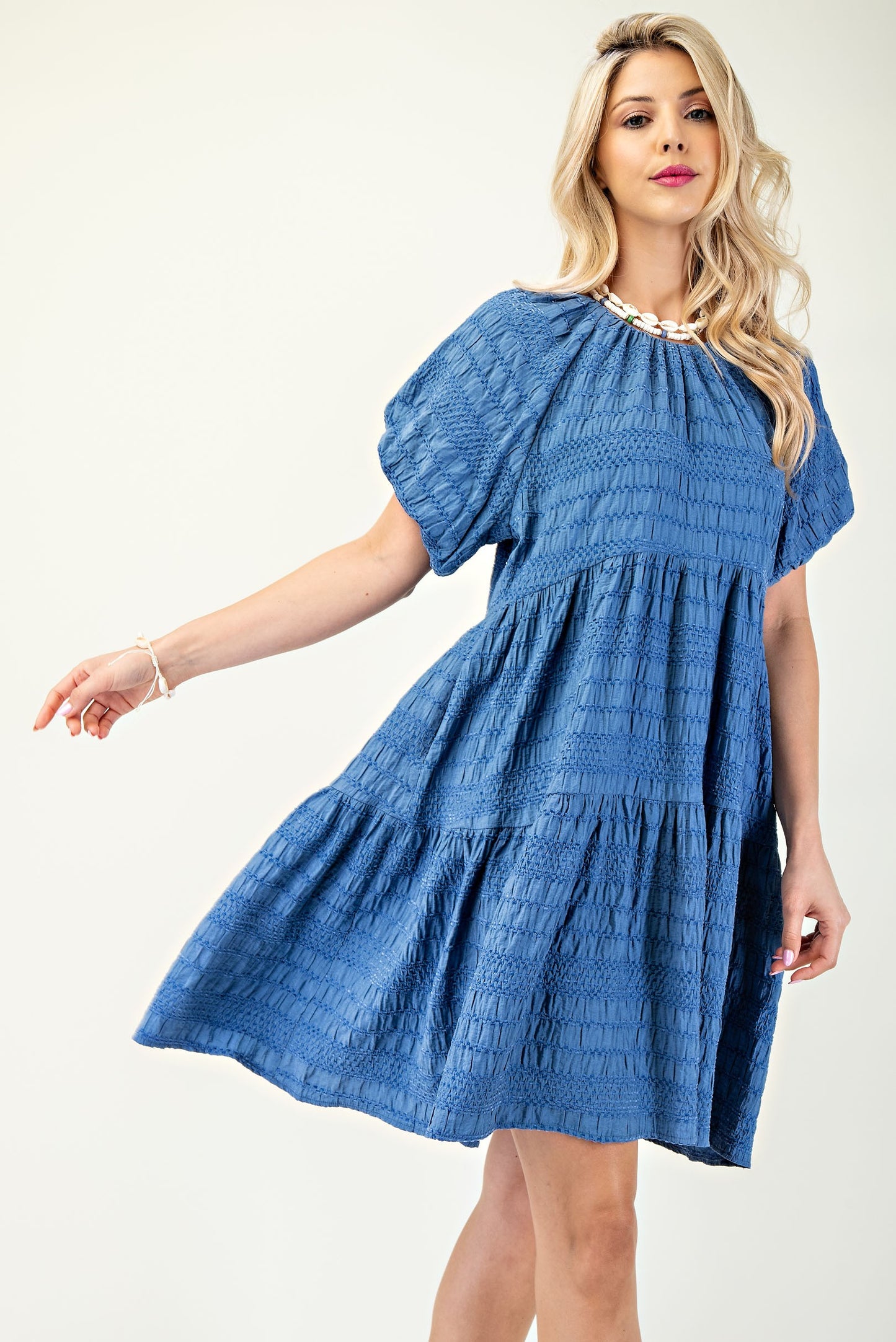Taryn Textured Dress in Blue or Pink