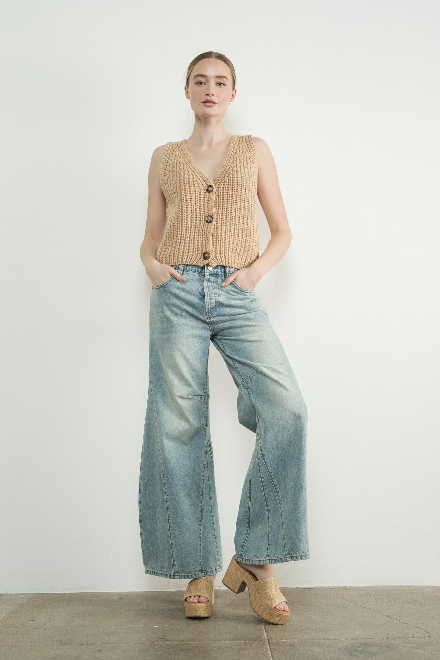 Macie Mineral Wash Vest in Taupe