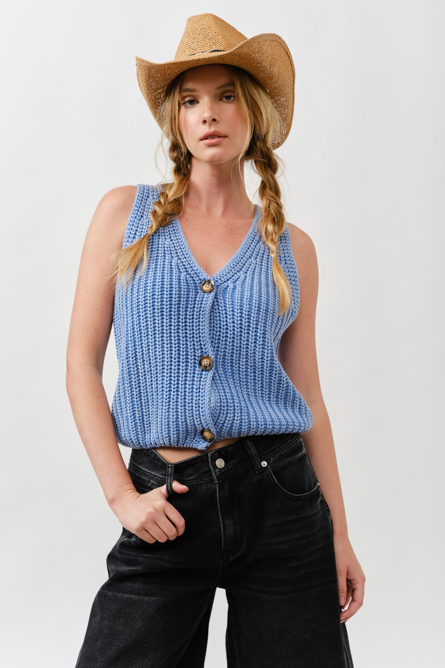 Macie Mineral Wash Vest in Blue