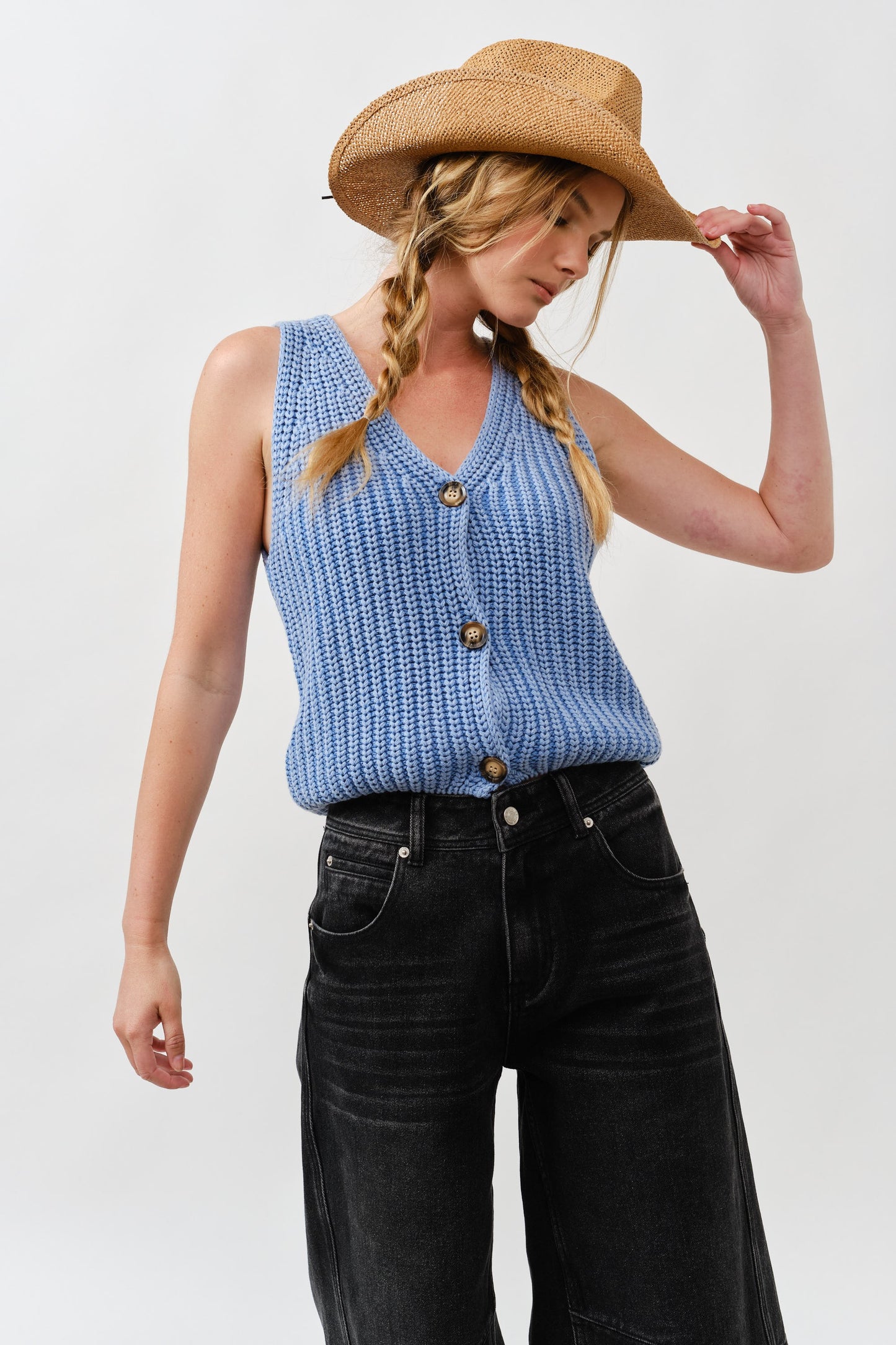 Macie Mineral Wash Vest in Blue