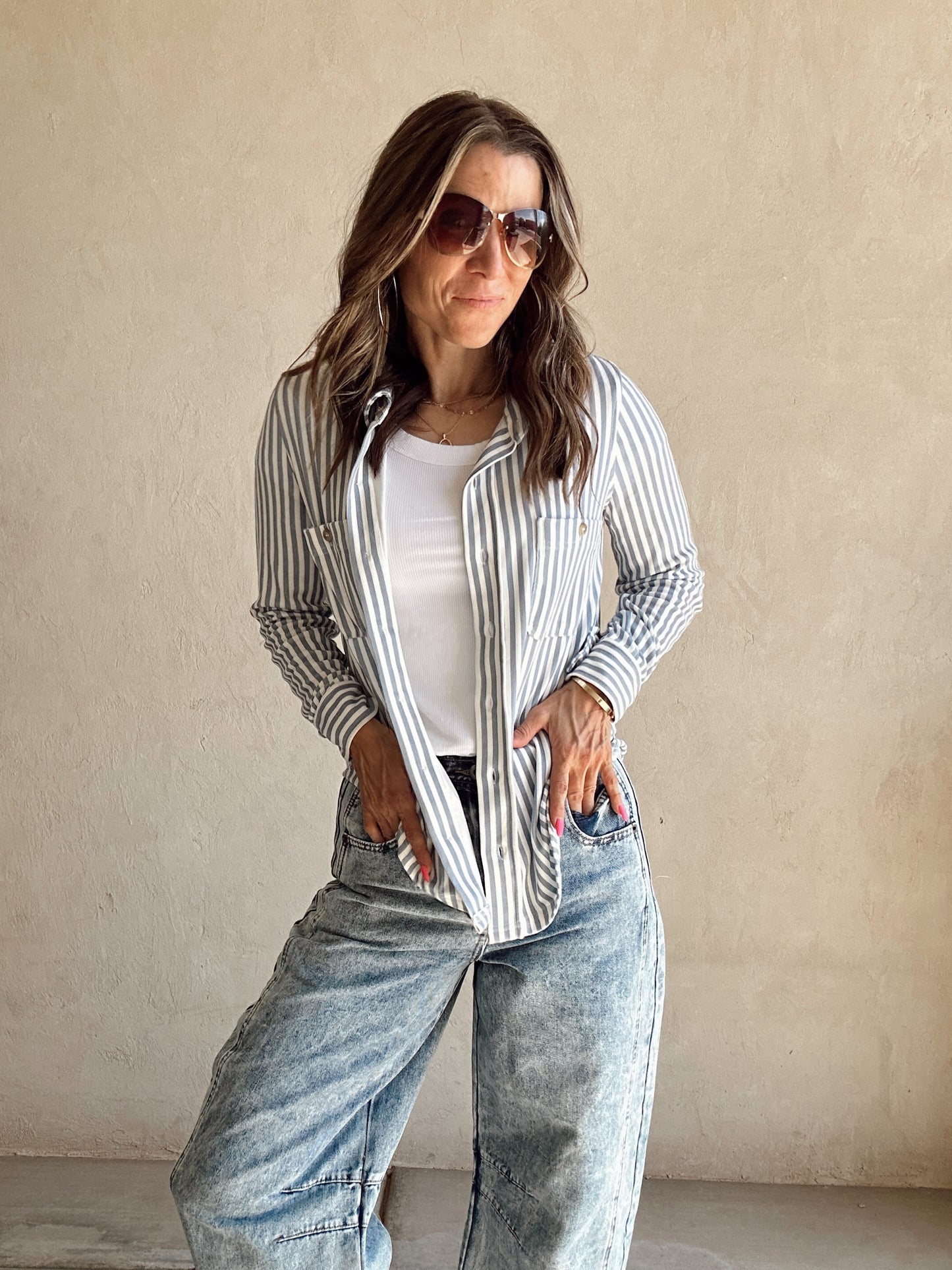 Jody Striped Top in Blue and White