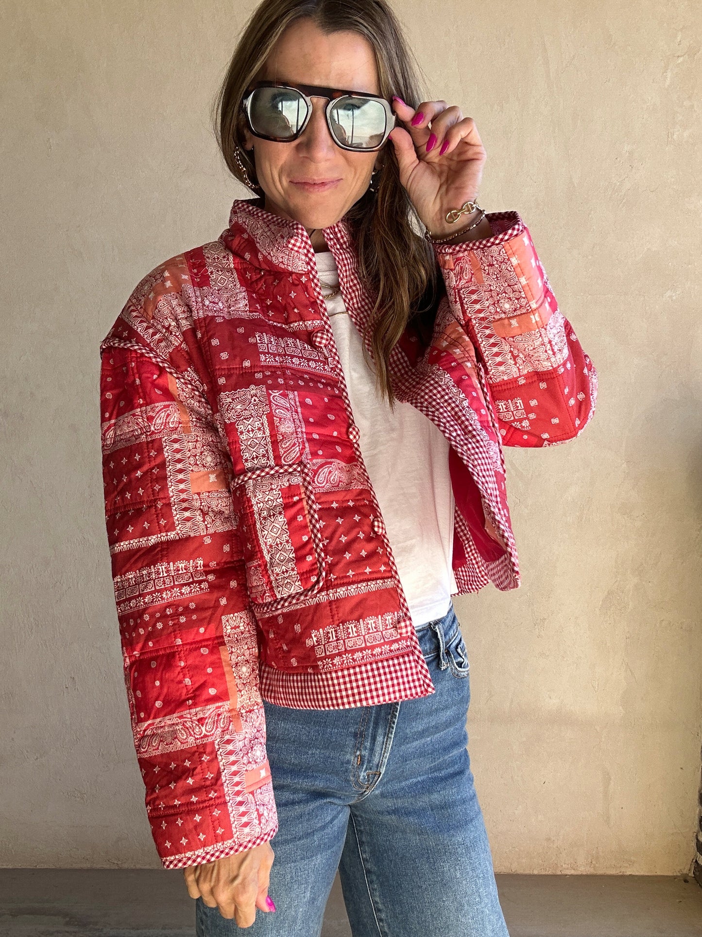 Brylee Quilted Bandana Jacket in Red