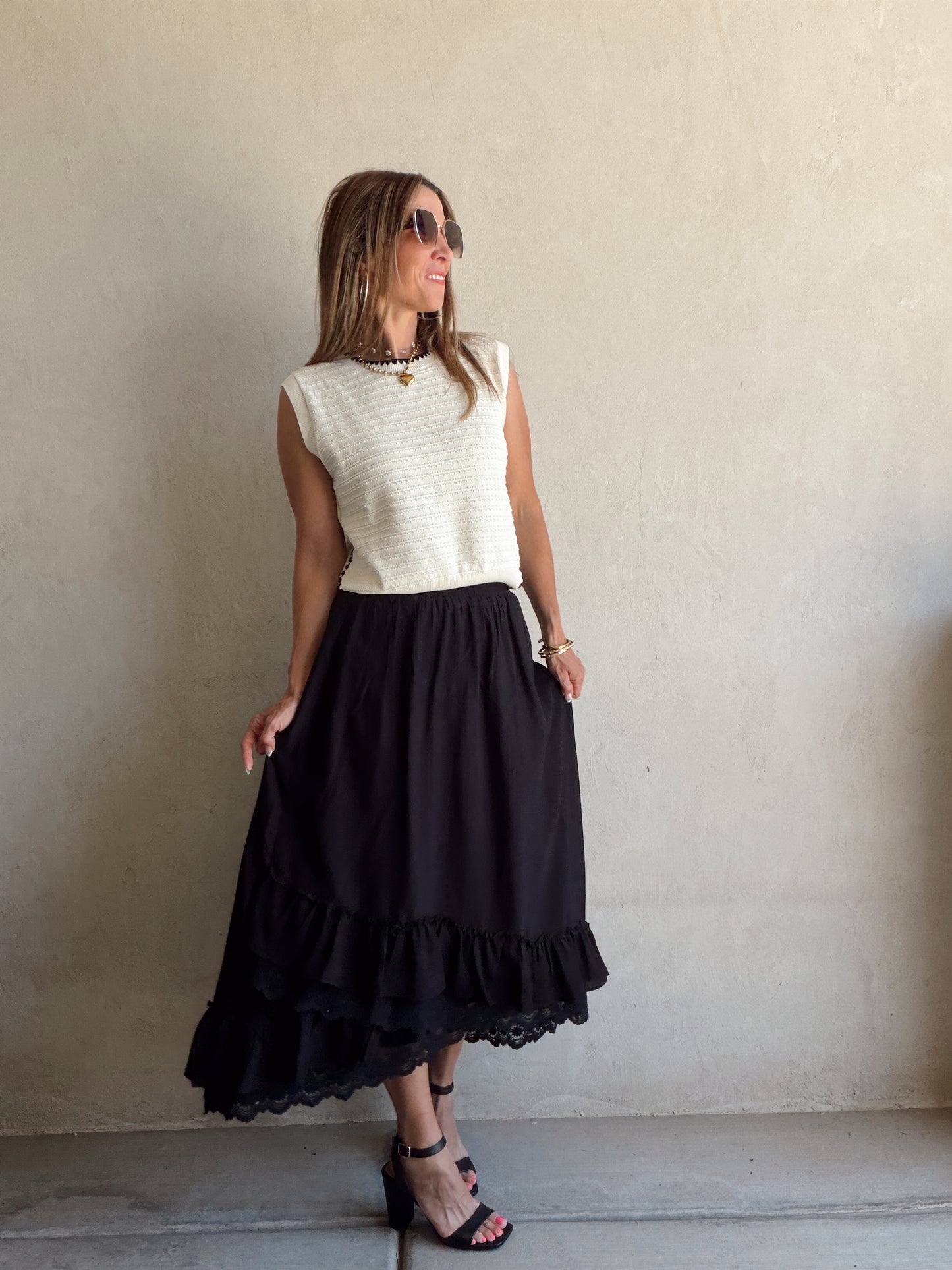 Jordy Lace Detailed Skirt in Black