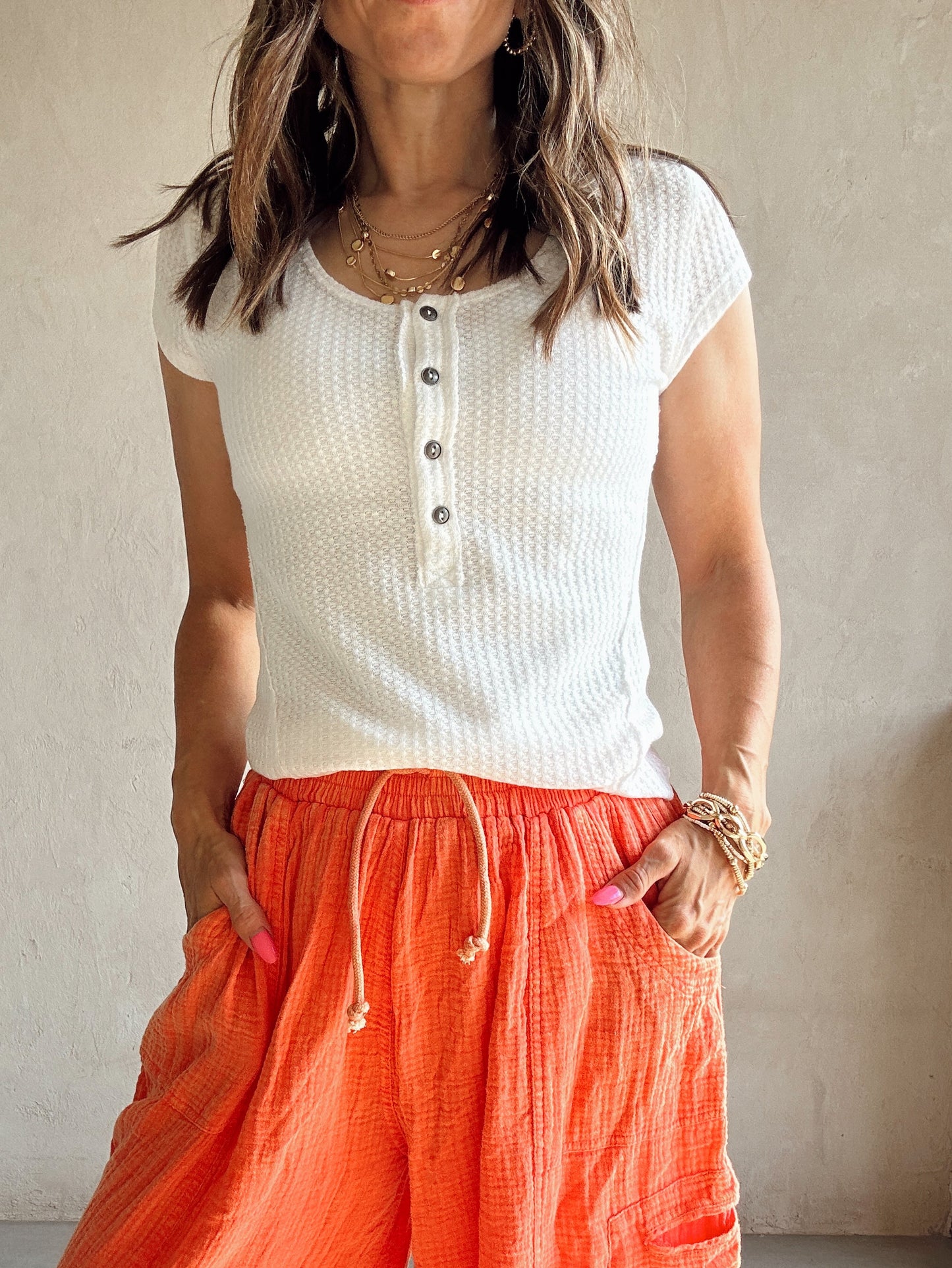 Wendy Waffle Knit Henley in White