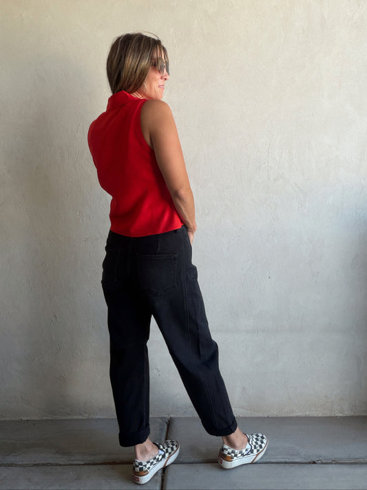 Cass Collared Tank in Red