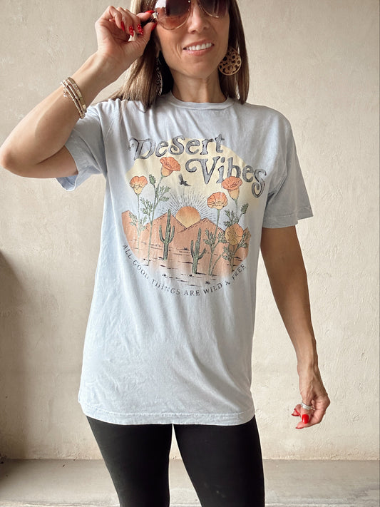 Desert Vibes Tee in Acid Wash Blue
