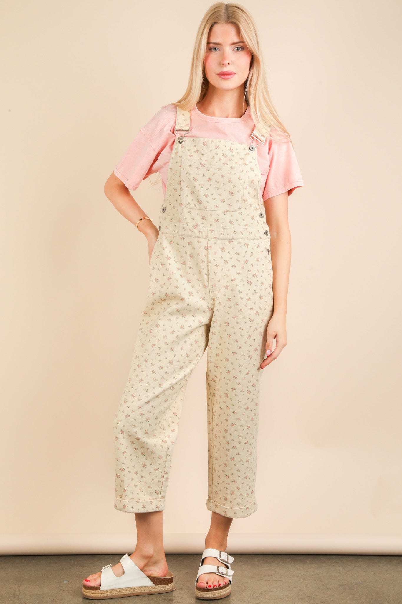 Kara Floral Overalls in Oatmeal