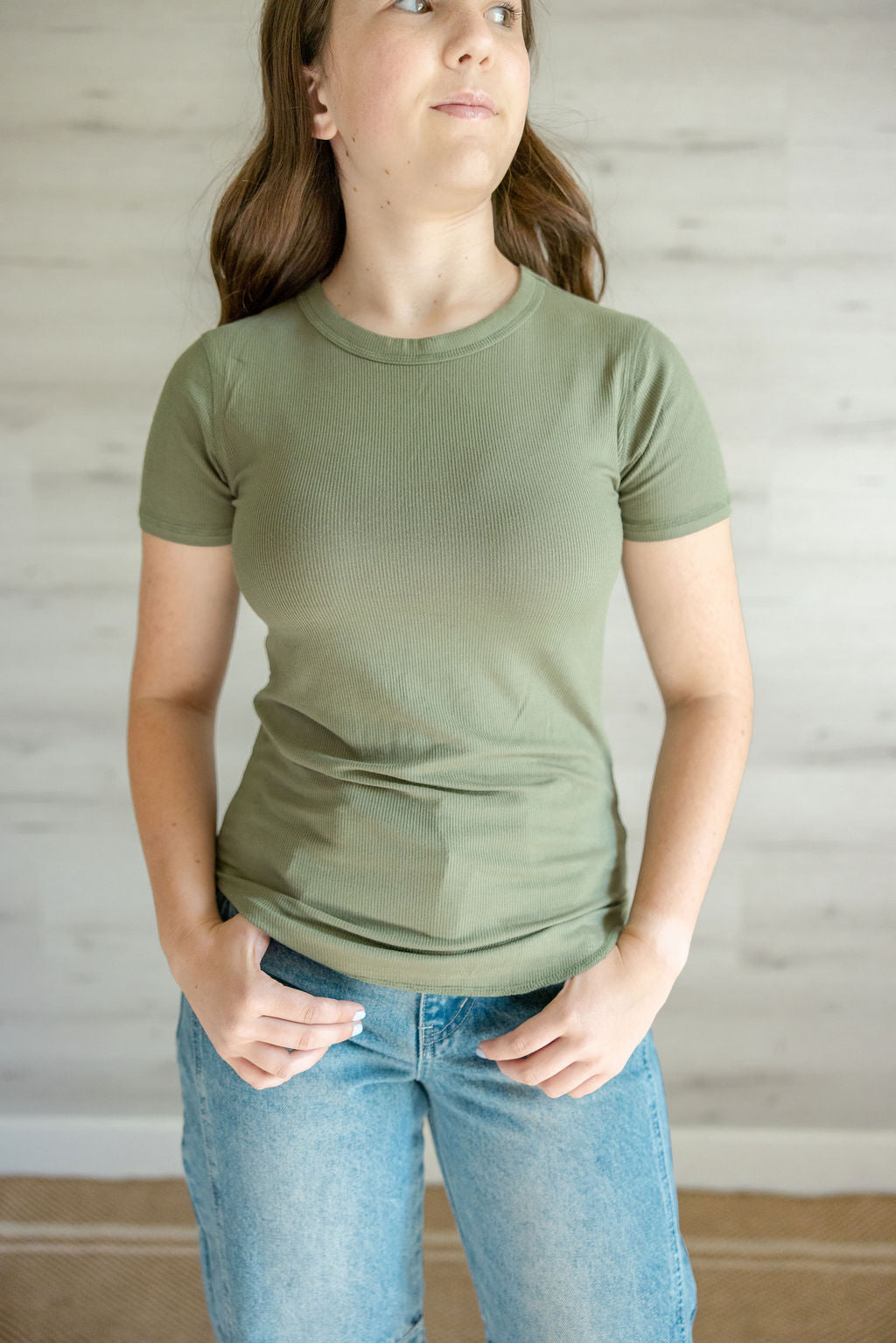 Sonny Scoop Neck Ribbed Top in White, Sand, Olive, and Black