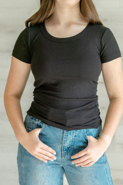 Sonny Scoop Neck Ribbed Top in White, Sand, Olive, and Black