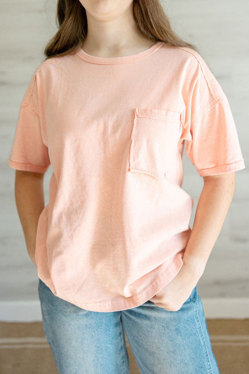 Millie Mineral Wash Top in Peach