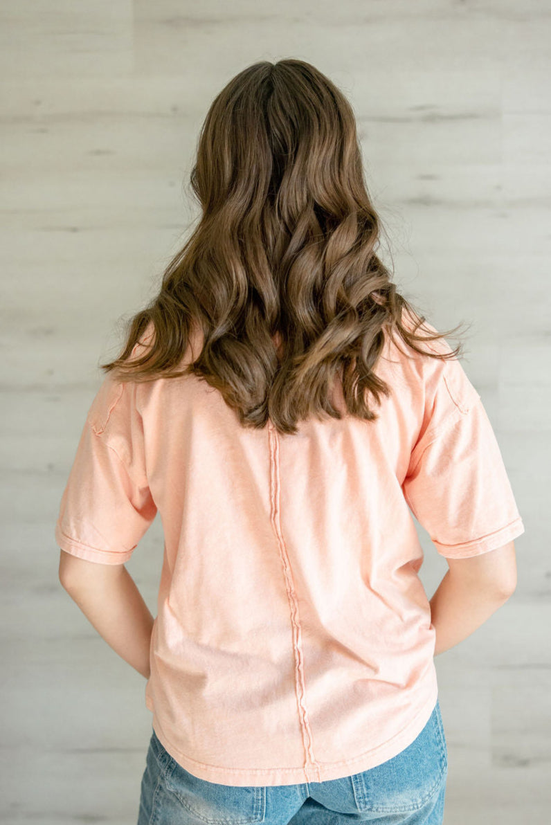 Millie Mineral Wash Top in Peach