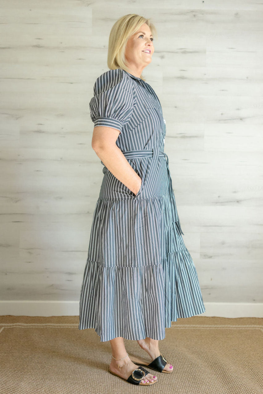 Abigail Striped Dress in Black