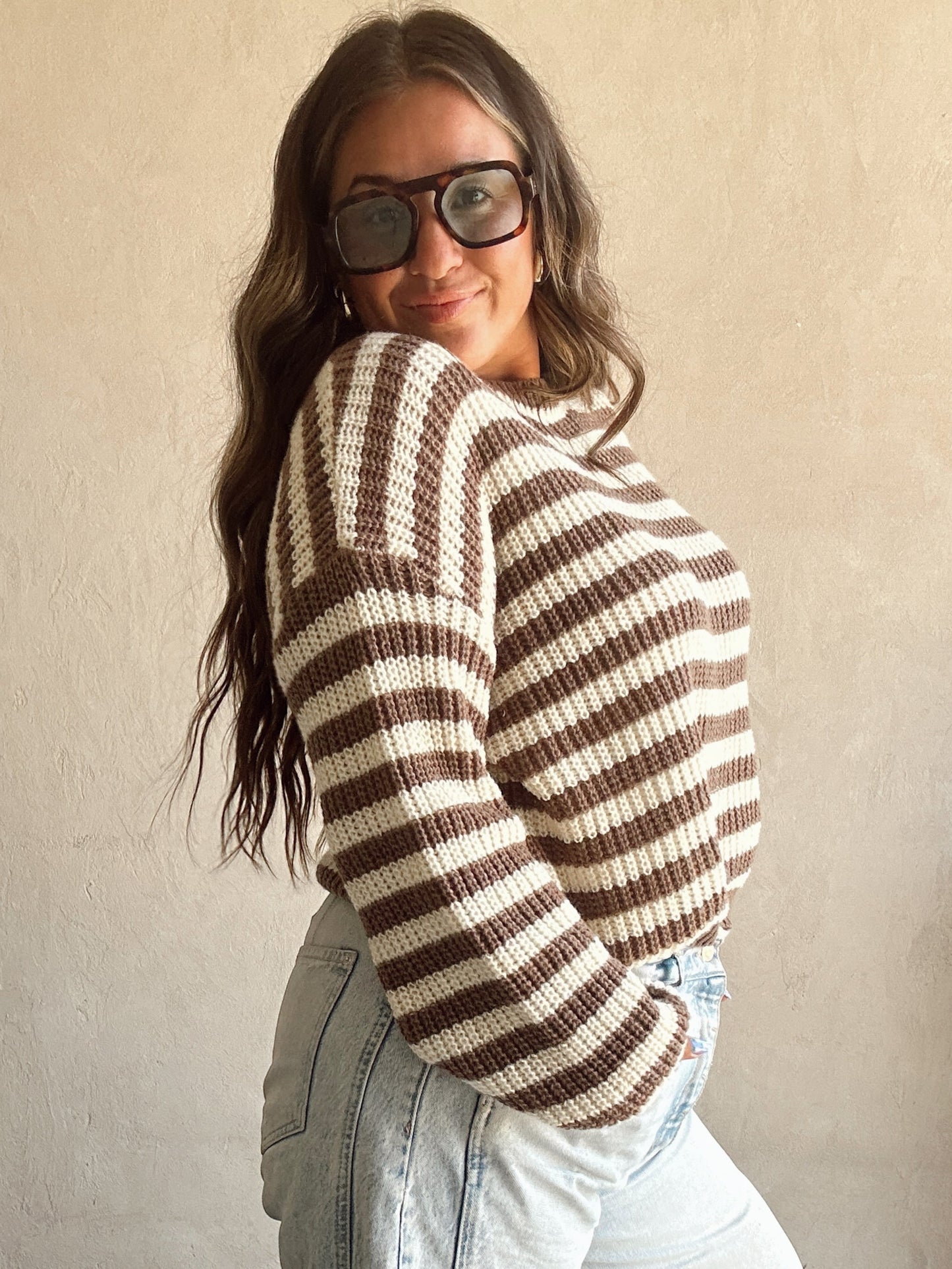 (PREORDER-SHIPS OCTOBER 1st) Stacey Sweater in Cream & Brown