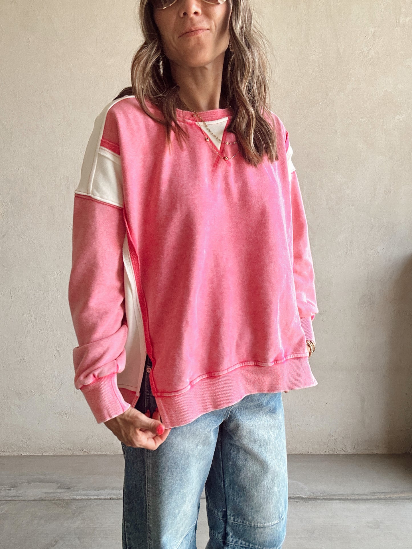 Tia Sweatshirt in Pink and Cream