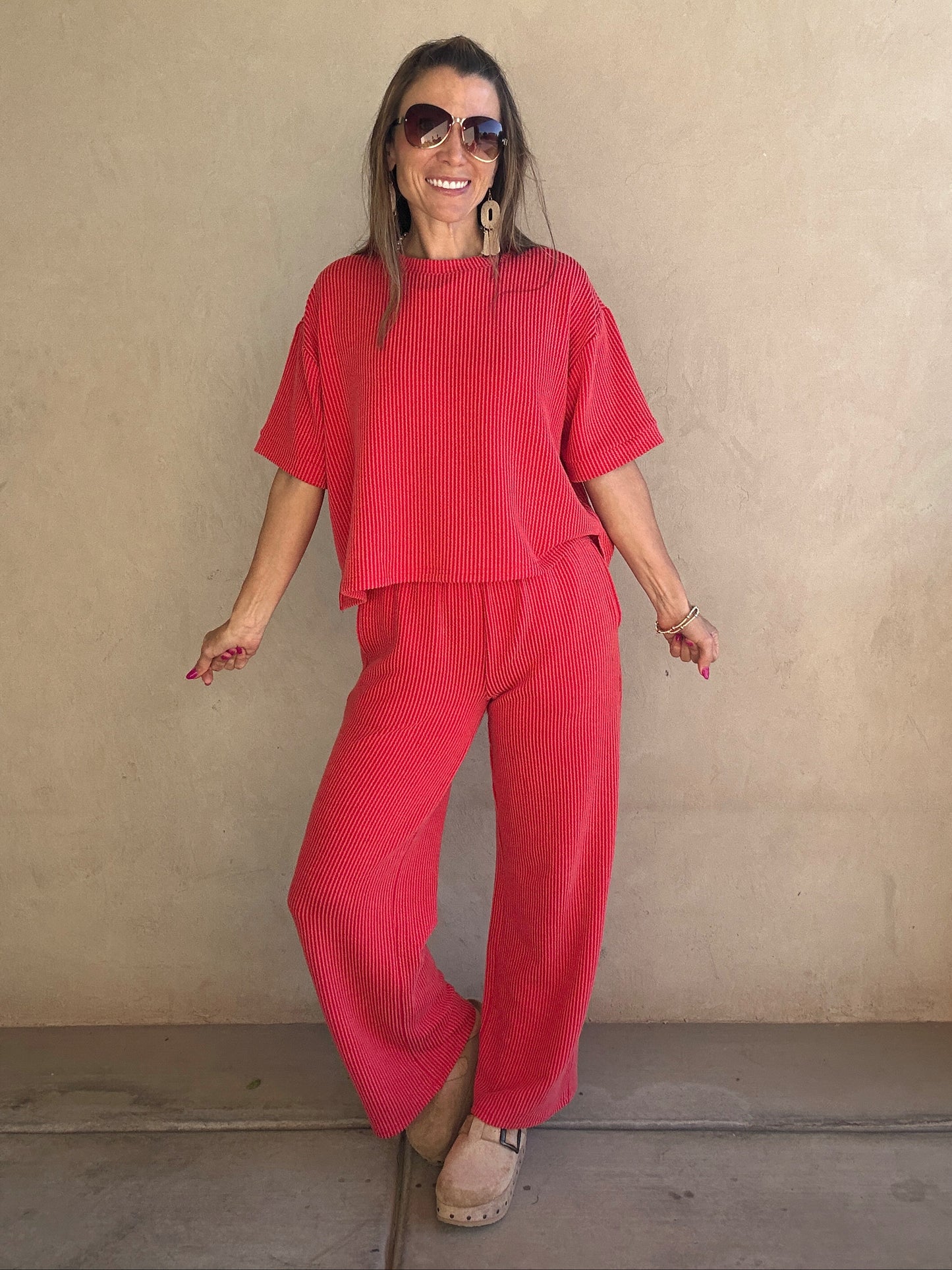 Ruby Ribbed Set in Red