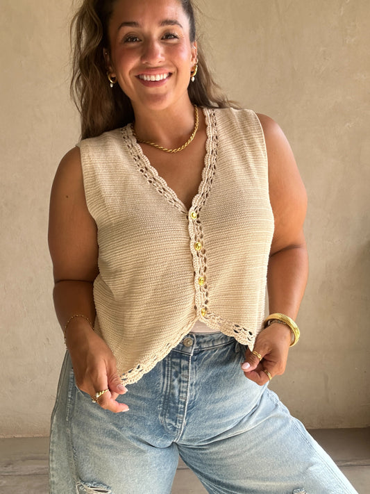 Jemma Crochet Vest in Cream